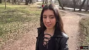 Girl Gets Facial Cumwalk Through Park in Leather Boots Shocking Everyone