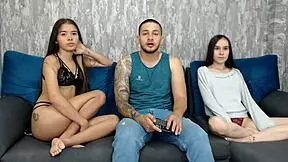 Stepsisters team up for an epic double blowjob session with amateurs.