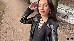 Girl Gets Facial Cumwalk Through Park in Leather Boots Shocking Everyone