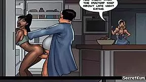 Cheating husband seduces sexy ebony maid in kitchen