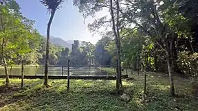 this ebony goddess is giving her tight pussy in public at the waterfall