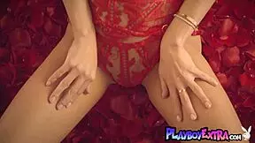 Petite blonde elsa jean strips naked among red petals 😍