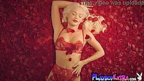 Petite blonde elsa jean strips naked among red petals 😍