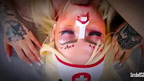 sexy zombie nurse back from halloween party, craving cum in pov with sexdoll 520