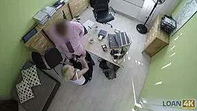 Marvelous teen 18+ strips down in office, spreading tiny legs for loan cash on hidden cam.