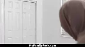 hijab stepsister bounces on stepbrother's cock for orgasmic interracial pleasure, her tight pussy gripping hard