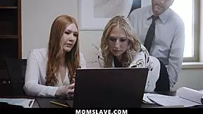 Is This Redhead Teen Intern Ready for Blonde Milf's Group Cheating Blowjob?