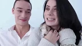 petite wife nicole black rides dick beside cuck husband