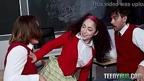 Wow, teacher's pet flips study time into a hot threesome! 🔥