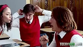 Wow, teacher's pet flips study time into a hot threesome! 🔥