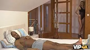 Blonde Hooks Up With Black Guy At Spa!