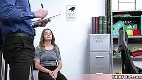 Cute Shea says, 'I'll satisfy the mall cop to avoid trouble.'