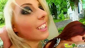 Tamed horny teens get hard fucking and double penetration