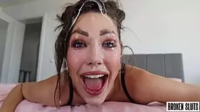 Sloppy Upside Down Throat Fuck with Balls Deep Facefucking in Bedroom Quickie!