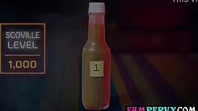 Petite teen stepsisters' hot sauce challenge turns into a threesome with stepbro.