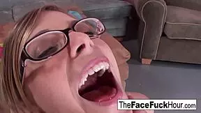 Teen Glasses Slobber Hard Cock Blowjob