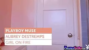 Yo, check skinny blonde Aubrey Destremps strippin’ naked on her bed