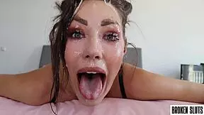 Sloppy Upside Down Throat Fuck with Balls Deep Facefucking in Bedroom Quickie!