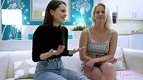 Incredible trio of horny brunettes and blondes in bisexual 3some with blowjobs and fucking! 😈