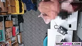 Redhead teen caught in office shop mishap