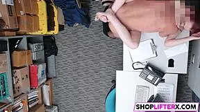 Redhead teen caught in office shop mishap