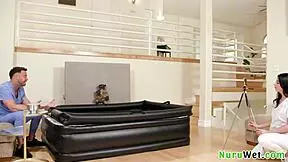 seth gamble and gal ritchie deliver busty teen nuru massage with wet boobs and pussy