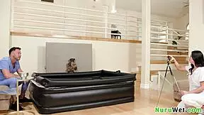 seth gamble and gal ritchie deliver busty teen nuru massage with wet boobs and pussy