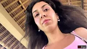 cute girl eating burger with cum on face during public cafe cumwalk