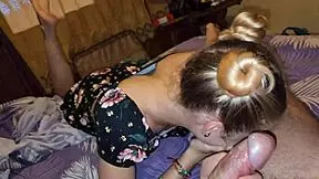 Watch her feet while she's sucking me off 😍 deepthroat action