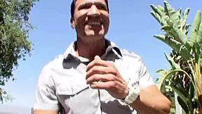 Emily Kae takes thick cum load deep in shaved pussy.