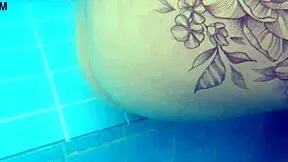 Petite Latina Brunette Flashes Shaved Pussy Pool