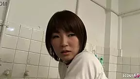 hey, petite japanese teen 18+ lures classmate for creampie on toilet