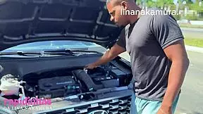 asian girl fucks mechanic with bbc on the street without condom