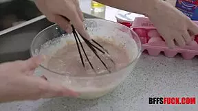 The master is baking a pie with three hot girls