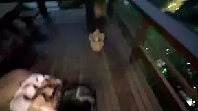 Skinny Latina Nerd Stepdaughter Fucks Stepfather on Balcony Outdoors Ignoring Onlookers