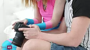 Kira Roller, the tattooed redhead, rides cowgirl in her colorful outfit before switching to doggystyle for hardcore fucking.