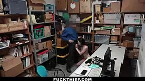 store associate catches teen 18+ shoplifting and bends her over for blowjob and doggystyle in garage