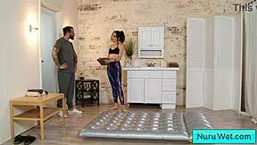 three brunette teen bffs kissing and licking hairy asses in lesbian oral