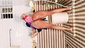 Hot blonde stepdaughter used by big dick stepdad on bed.