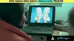 feeling overwhelmed in rough girlsway threesome with futuristic milf and vintage nerd