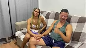 The husband shares his cute wife with his friend for some fun.