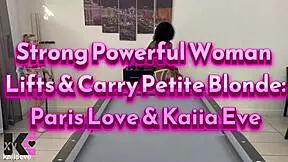 Strong woman lifts petite blonde during workout - paris love and kaiia eve.