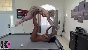 Strong woman lifts petite blonde during workout - paris love and kaiia eve.