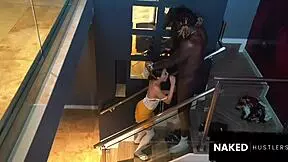 putting big black dick deep in this petite 18+ white chick's wet pussy