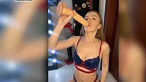 Redhead babe slams a huge cock deep in her wet mouth!