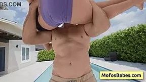 luna luxe, blonde teen 18+ slut, shows off round butt by pool