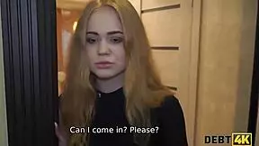Debt4k collector enjoys tender mouth and shaved pussy of adorable debtor in reality sex for cash