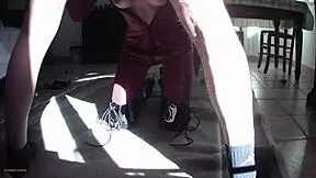 milf in leather catsuit gets throated and fucked