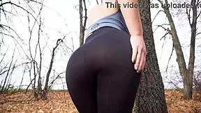 fit milf teases her sexy ass in tight black leggings