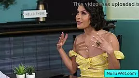 Are you ready for my wet nuru massage, client? Nicole Aria teases Seth Gamble.